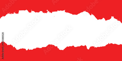 Realistic torn paper edge. Ripped red paper mockup isolated on transparent.Red ripped paper torn edges strips isolated on white background. Red paper torn for copy and text on transparent background. 