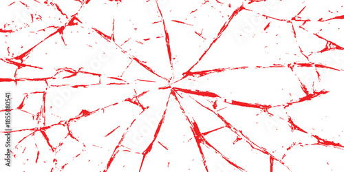Red cracked glass backgrounds cracked broken. Glass pieces scattered on clean white surface background.