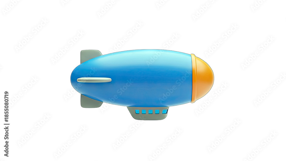 Fototapeta premium 3D Cute cartoon blimp flying on transparent background