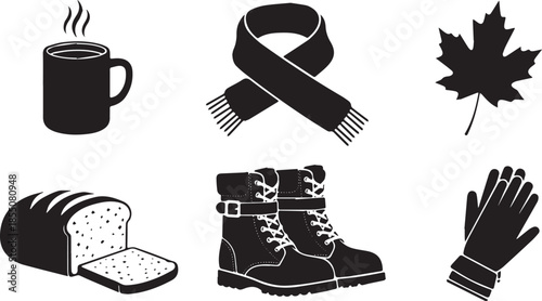Collection of Autumn and Winter Essentials Icons.