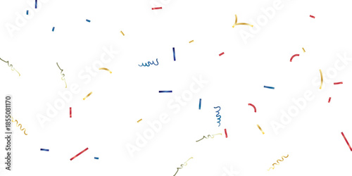 festive image featuring scattered confetti in yellow, blue, and magenta white background surface view, perfect for adding a celebratory touch to your designs.	