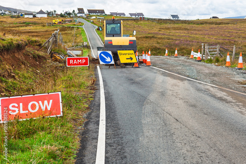 Wallpaper Mural Rural roadworks with diversion signs on countryside road Scotland Torontodigital.ca