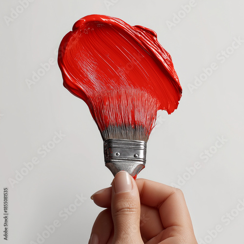 hand with paintbrush painting a surface red