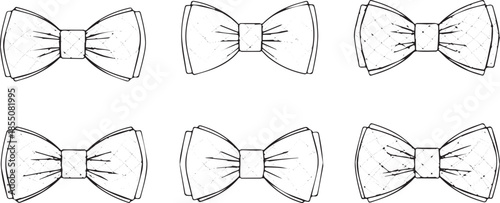 Collection of HandDrawn Bow Ties in Various Styles and Textures.