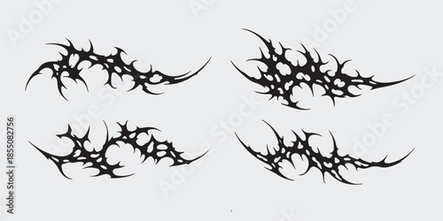 Set Pack Succubus Y2K womb gothic tattoo. Acid Neo tribal tattoo, maori style. Cyber sigilism for streetwear, merch, t-shirt. Demon sigil in neo tribal style. Isolated vector illustration