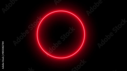 neon red circular light flickering animation for video overlays. glowing red neon ring flicker effect for futuristic visuals. flickering neon red circle animation on dark background.
