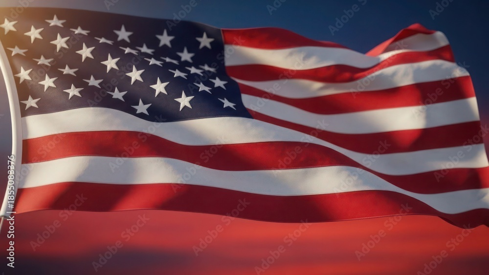 Obraz premium American flag waving against a gradient sky usa flag