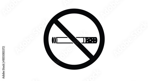 Simple black and white no smoking sign with a cigarette illustration