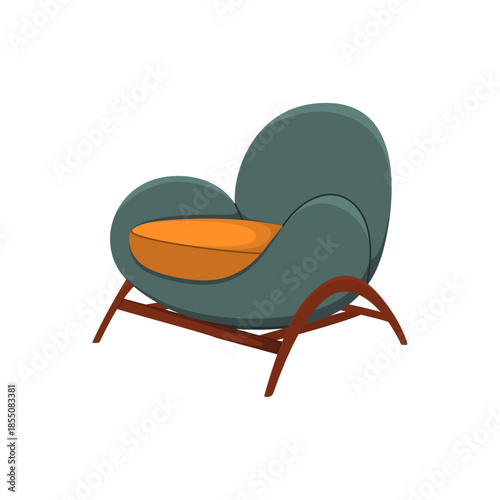 Modern armchair illustration with soft cushions in flat vector style. Stylish contemporary lounge chair for interior design concepts, furniture catalogs, home decor graphics, and web illustrations.