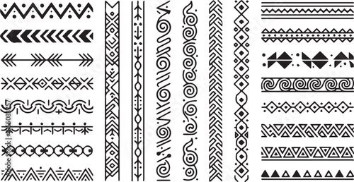 Set of diverse tribal borders and ethnic patterns for design.