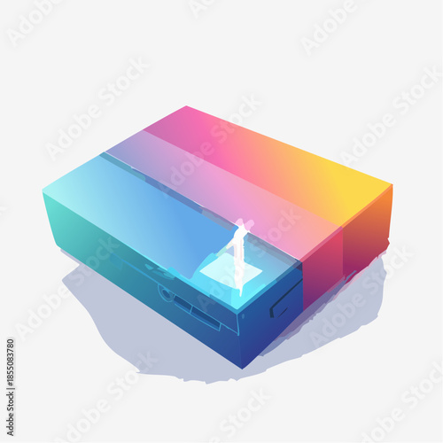 Colorful illustration of a rectangular box with a figure standing on top.