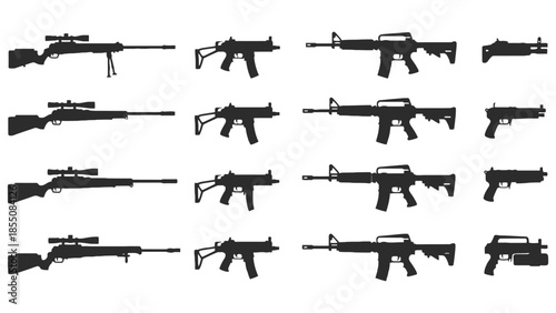 Silhouettes of various firearms are displayed in a grid.