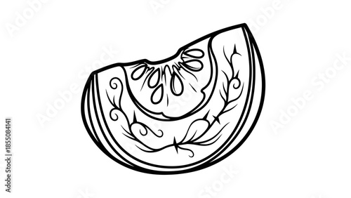Artistic Melon Slice Illustration with Swirls and Vines