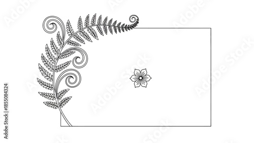 Elegant Fern Border Design with Floral Accent on White Background