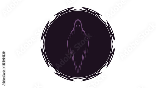 Mysterious Ghost Silhouette in Spiky Dark Circle, Halloween Icon