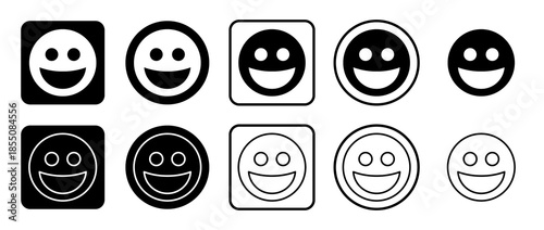 Icon set of laughter face symbol. Filled, outline, black and white icons set, flat style.  Illustration on transparent background