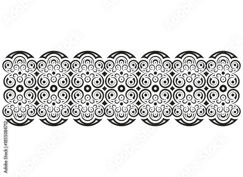 Intricate Black and White Circular Floral Repeat Pattern Border Design