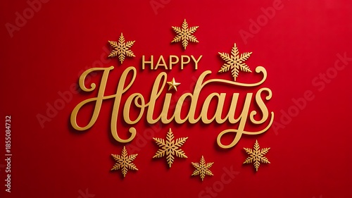 Happy Holidays Greeting Text with Gold Stars on Red Festive Background

