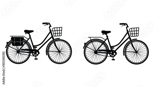 Two bicycles with baskets are shown side by side.
