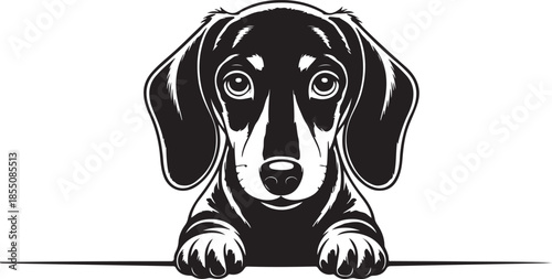 Dachshund dog peeking over edge with big curious eyes and long floppy ears illustration