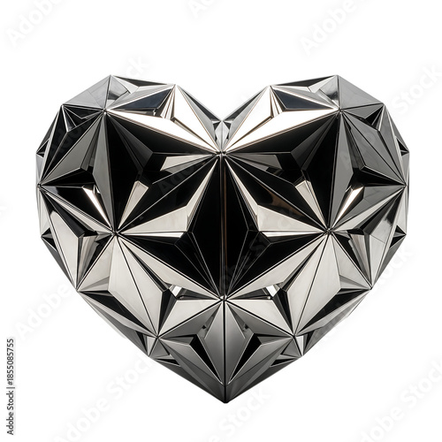 Shimmering Chrome Geometric Heart Sculpture