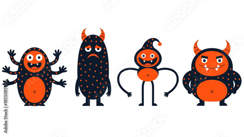 Monsters blue and orange colors, vector illustration design