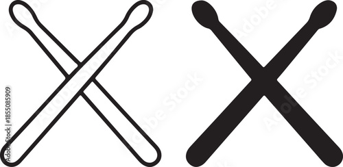 outline and silhouette crossed Drumsticks icon set
