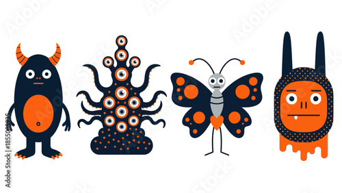Monsters blue and orange colors, vector illustration design