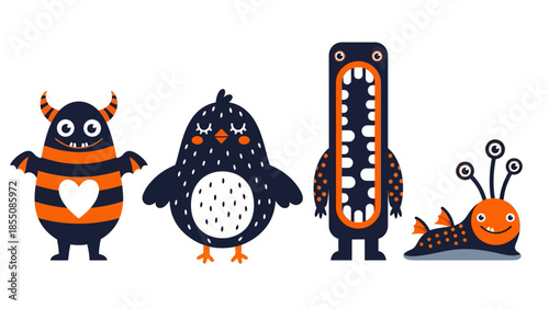 Monsters blue and orange colors, vector illustration design