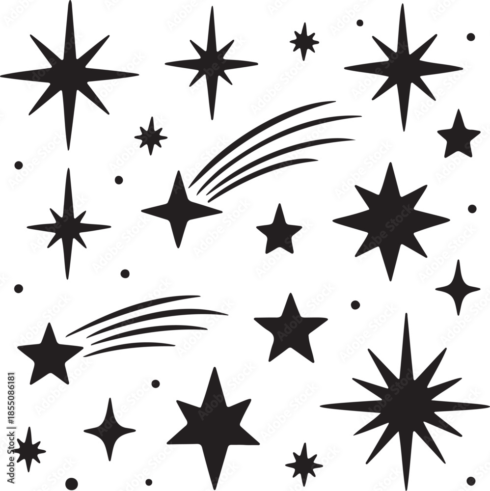 Obraz premium Set stars and comets isolated collection on a white background