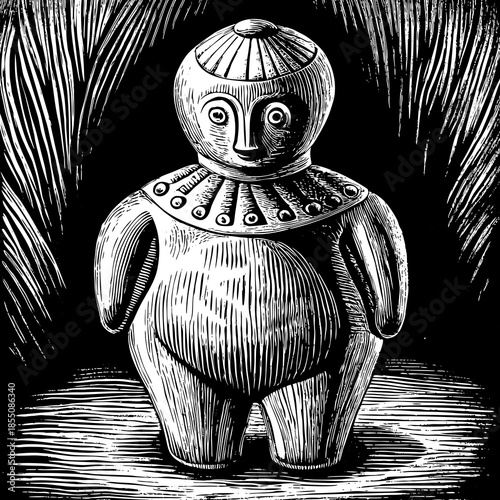 Intriguing Wooden Figure with Unique Features and Artistic Details intriguing wooden figure with unique