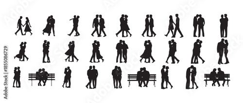 kissing couple set. valentine, relationship, affection, romance,  relationship clipart, intimate gesture, love pose. vector illustration eps 10