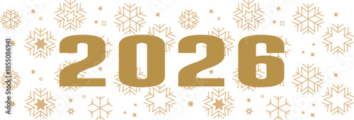 Happy New Year 2026 Festive Night Scene with Brilliant Golden Fireworks Exploding Over an Elegant White Background