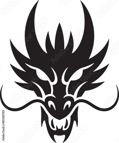 Intimidating dragon head vector illustration isolated on white background