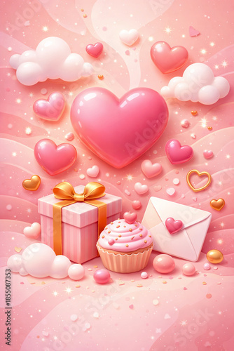 Soft 3D Valentine Hearts Abstract Background