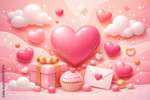 Soft 3D Valentine Hearts Abstract Background