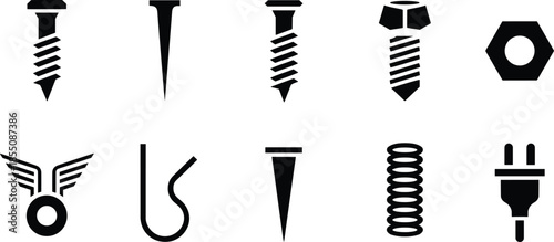 Minimal charging and battery icon set with wireless charger, cable, plug and power symbols, modern energy technology illustration