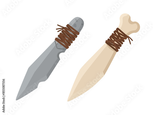 Prehistoric knives made from animal bones and stone, vector illustration design
