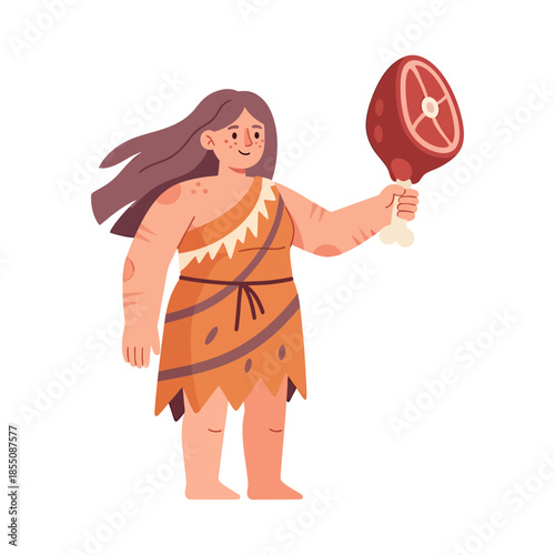 A cavewoman holding a fresh meat, vector illustration design