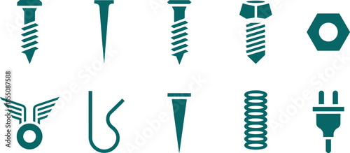 Minimal charging and battery icon set with wireless charger, cable, plug and power symbols, modern energy technology illustration