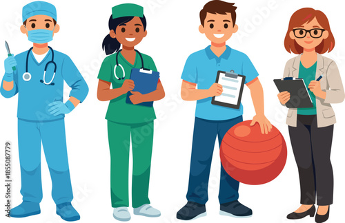 Diverse healthcare team of professionals with different medical specialties