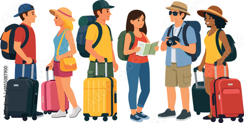 Group of diverse travelers with luggage ready for vacation