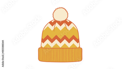 Cozy Bobble Hat with Chevron Pattern - Winter Warmth Accessory