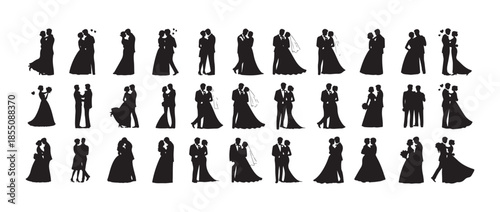  Romantic couple set. kissing and hugging in various poses, romantic poses, love embrace, kissing moment. vector illustration eps 10