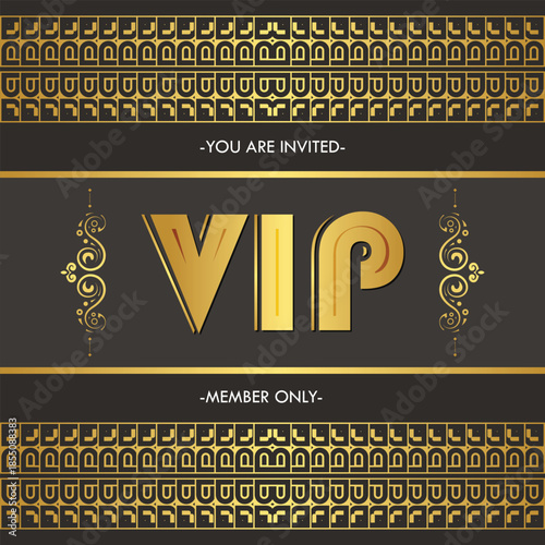 Luxury Golden VIP Invitation Card with Decorative Borders and Ornamental Elements