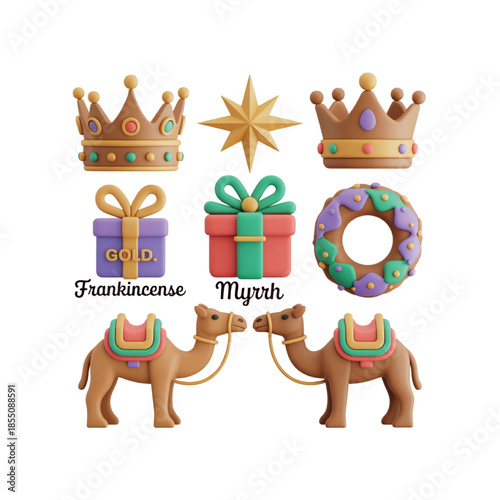 Claymorphism 3D Icons  Epiphany Celebration & Religious Elements