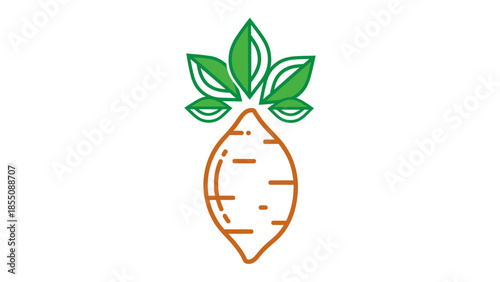 Sweet Potato Icon - Simple Line Art Vegetable with Green Leaves