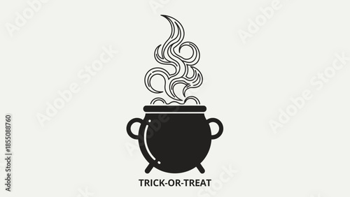 Halloween Witch Cauldron Bubbling Potion with Smoke and Trick-or-Treat Text