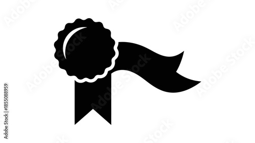 Award Ribbon Icon. Vector Illustration of a Black Seal and Ribbon.