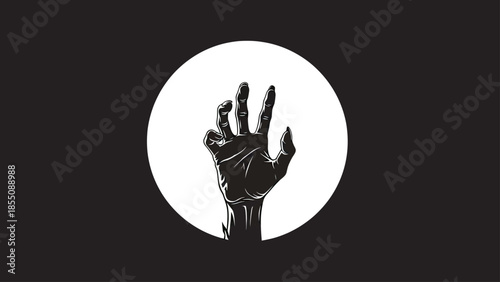 Spooky Hand Reaching from Darkness Behind Full Moon